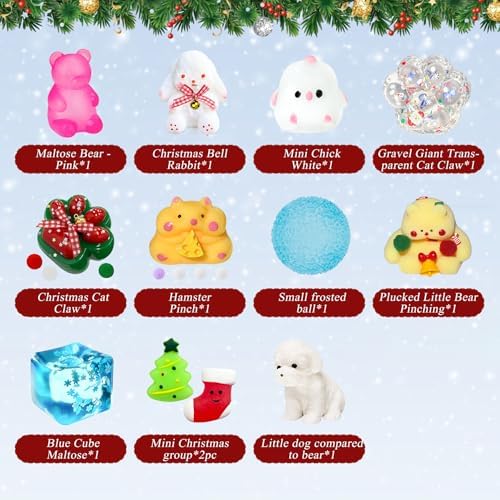 2026 Squishy Advent Calendar, Fidget Christmas Countdown Calendar, 24 Days of Surprises Squishy Toys Box, Xmas Toys for Sock Stuffing & Christmas Gift