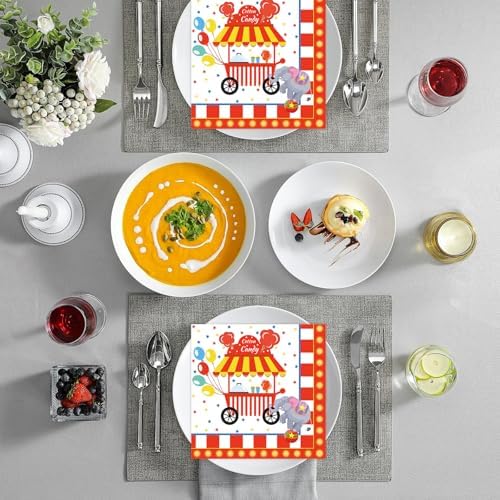 50 Pcs Carnival Paper Napkins 6.5 x 6.5 Inches, Circus Birthday Theme Disposable Luncheon Dinner Party Napkins Cocktail Napkin for Baby Shower Birthday Party Decorations (Carnival)