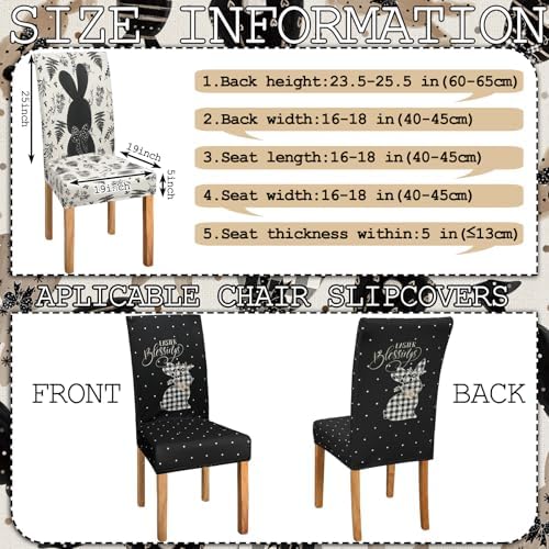 Mindsoft 6 Pcs Easter Chair Covers Print Hunt Eggs Bunny Removable Seat Covers Protector Rabbit Washable Stretch Spring Slipcovers for Easter Spring Hotel Restaurant Party Banquet