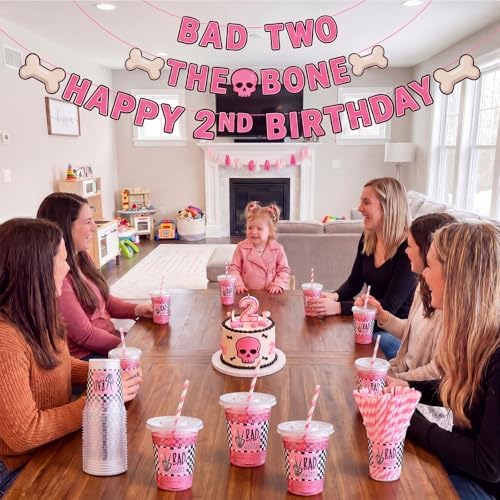 FillTouch 50 Pcs Halloween Bad Two The Bone Plastic Cups with Lids Straws
