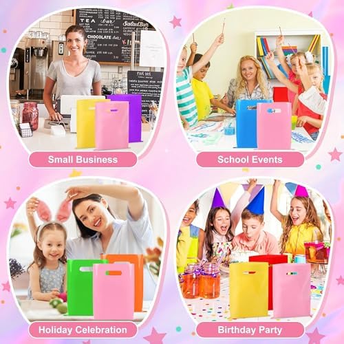 VieFantaisie 50 PCS Pink Party Favor Bags, 8" x 11" Goodie Bags for Candy Treat Craft Easter Egg, Plastic Gift Bag with Die Cut Handles for Birthday Party, School Events & Small Business, Wedding