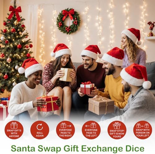 Christmas Games Dice for Women Men Santa Swap Gift Exchange Dice Exchange Dice Games for Adults Christmas Stocking Stuffers White Elephant Gifts Santa Swap Dice Game for Family Party Gag Gift