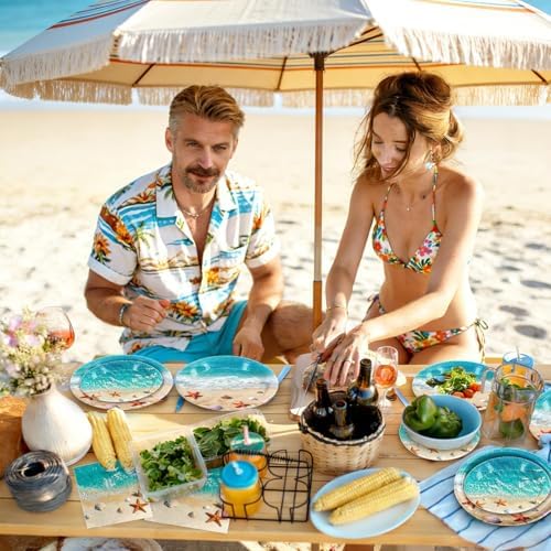 180Pcs Beach Ocean Party Plates and Napkins Set,Serves 60