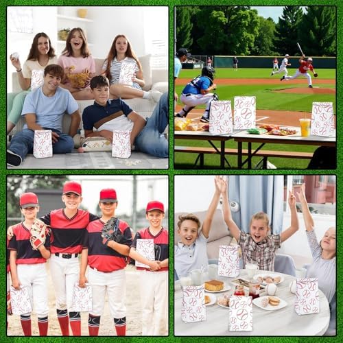 FEBSNOW 20Pcs Baseball Paper Gift Bags with Stickers for Sport Party Favors