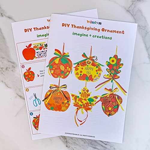 Winlyn 24 Sets Fall Crafts Kits DIY Thanksgiving Pumpkin Apple Acorn Autumn Leaf Ornaments Decorations Sets Foam Stickers Arts and Crafts for Kids Holiday Party Favors Home Classroom Activities