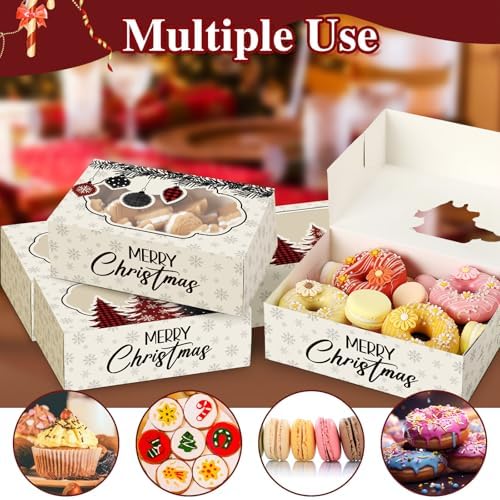 Eaasty 24 Pcs Christmas Cookie Boxes with Window Bulk, Classic