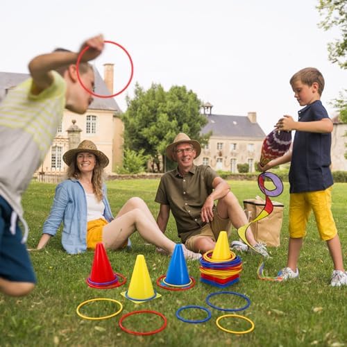 Leyndo 52 Pcs Ring Toss Game Set 12 Plastic Training Cones 40 Toss Rings for Carnival Party Backyard Indoor Outdoor Games