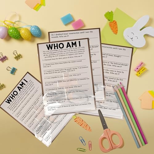 Easter Games for Adults and Kids, Who Am I Bible Trivia Game Cards, Easter Family Feud Game for Family Friends, Holiday Party Games for Activities Party Decorations Supplies, 5x7 Inch-A05