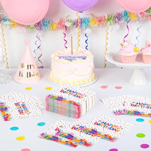 Natnarr 100 Pcs Happy Birthday Napkins, 5" Birthday Cocktail Napkins