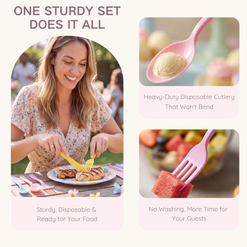 300Pcs Pastel Plastic Silverware Set, Full Size Disposable for Dinner