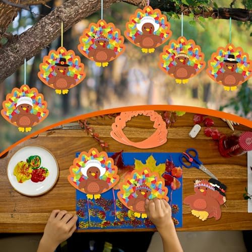 Chiisong 24 Sets Thanksgiving Turkey Crafts DIY Turkey Tissue Paper Crafts