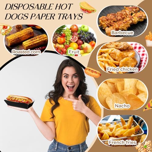 Yeaqee 100 Pcs 7" Paper Hot Dog Trays Disposable Food Nacho Boats