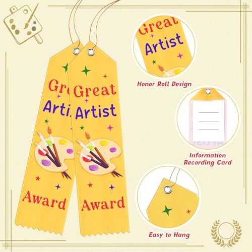 Tingjoo 50 Pcs Great Artist Ribbons 8 x 2 Inches Award Ribbons with Cards and Strings, Prize Achievement Honorable Mention for Team Competition Rewards Participation Gift Prizes