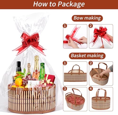Dreamtop 3 Set Baskets for Gifts Empty, Woven Bamboo Gift Basket Empty Large with Handles, Sturdy Gift Basket Kit Empty to Fill for Christmas Birthday Baby Shower Wedding Gift (Brown)