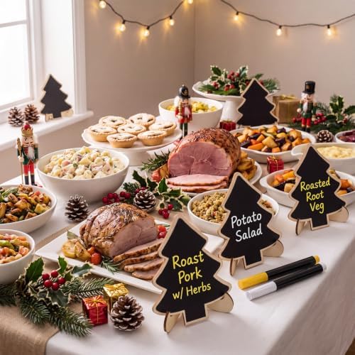Eaasty 24 Pack Mini Chalkboard Signs with Stand 2 Pens Erasable,Xmas Tree