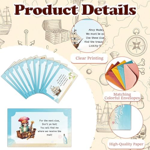 Pirate Scavenger Hunt Game, Halloween Party Games for Family Treasure Riddle Hunt Cards Game Activities, Pirate Birthday Indoor Outdoor Party Games Supplies, Funny Gifts for Adults Family, 01