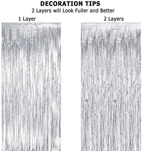 Silver Streamers Metallic Party Backdrop 8.2ft x 3.2ft - Pack of 2