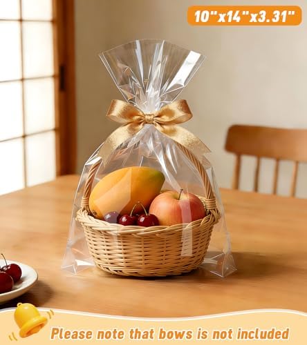 Flat Bottom Cellophane Bags with Twist Ties, 55 CT 10x14 Inches Cellophane Wrap for Gift Flat Bottom Clear Treat Bags Cello Packaging for Party Favors, Bridal Showers and Wedding Gift Wrapping