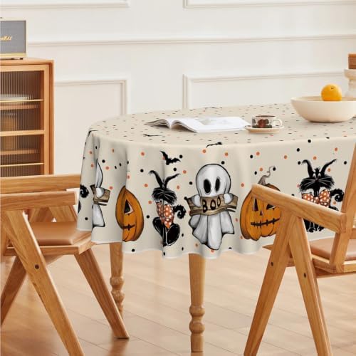 Horaldaily Halloween Tablecloth 60 x 84 Inch Oval Jack-O-Lantern Ghost Cat