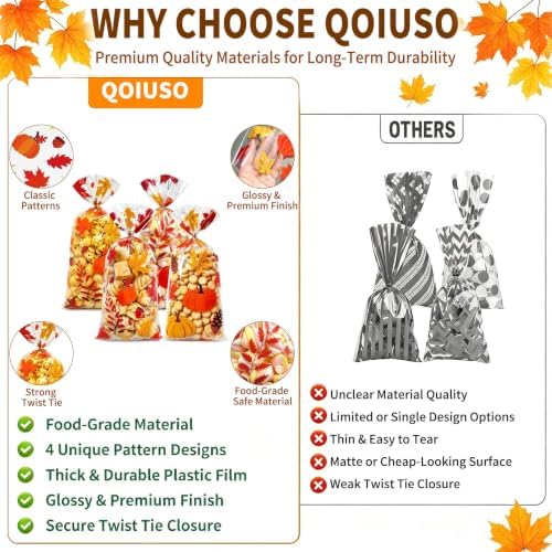 100Pcs Fall Cellophane Treat Bags, Thanksgiving Goodie Bags with Twist Ties