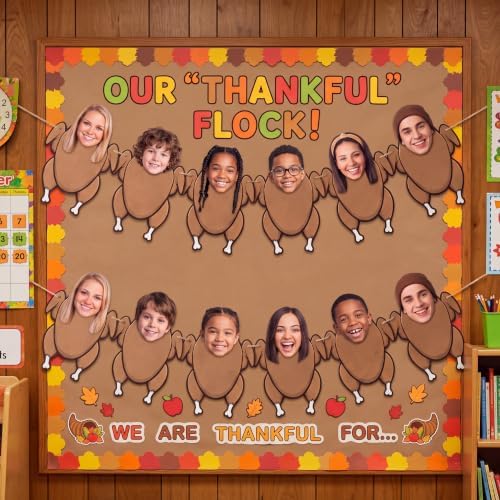 Irenare 24 Pcs Thanksgiving DIY Turkey Head Photo Banner