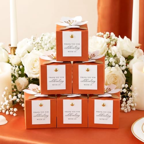 FEIYI 20 PCS Favor Boxes, Burnt Orange Candy Boxes 2.55x2.55x2.55