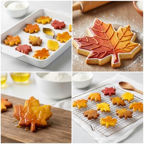 Thinp 4 Pcs Leaf Cookie Cutter Set, Fall Cookie Cutter Stainless Steel Maple, Oak Leaf Shapes Biscuit Molds Holiday Themed Cookies Cutters for Thanksgiving Christmas Birthday Party Decorations