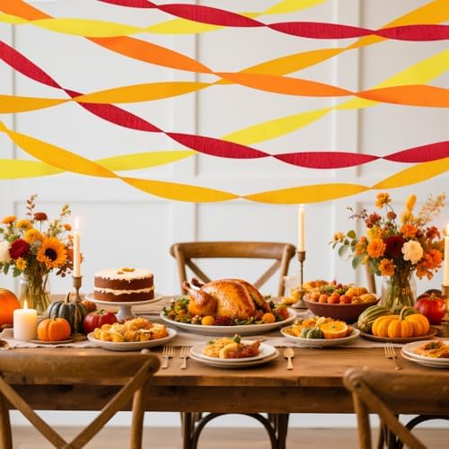 Orange Streamers Party Decorations, 8 Rolls Red Orange Yellow Crepe Paper Streamers for Fall Thanksgiving Party Decorations, Birthday & Home Backdrop Decorations