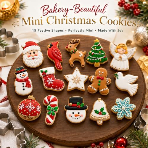 Mini Christmas Cookie Cutters, Metal Holiday Shapes, 15-Piece Set