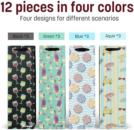 Tirrinia Wine Bottle Gift Bags 12-Pack in 4 Designs