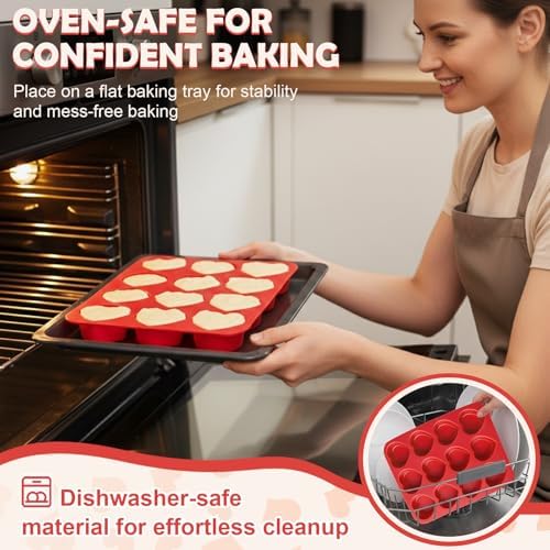 HKNMTT 2Pcs Silicone Heart Molds for Chocolate Muffin 12-Cavity Nonstick