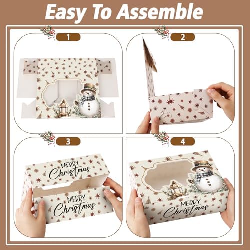 Eaasty 24 Pcs Christmas Cookie Boxes with Window Bulk, Neutral