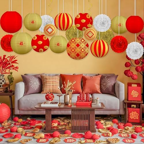Renbuzhu 20Pcs Chinese Lunar New Year Decorations 2027 Paper Lanterns Set