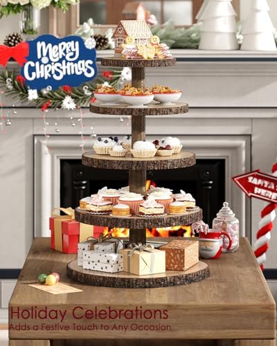 Wood Cupcake Stand, 5 Tier Cupcake Tower, Large Rustic Cake Display Holder