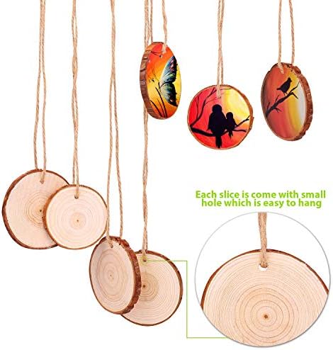 Fuyit Unfinished Wood Slices with Hole, Drilled Wooden Circle for Crafts