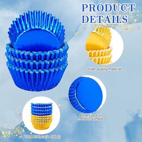 JarThenaAMCS 200Pcs Graduation Foil Cupcake Liners Baking Cups Gold Blue 2026 Congrats Grad Foil Metallic Cupcake Wrappers Muffin Liners for College High School Party Supplies Table Decor