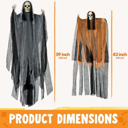 JOYIN 3 Pcs Halloween Hanging Grim Reaper Decoration Set, One 63" Two 47" Skeleton Flying Ghosts, Spooky Outdoor Indoor Decor for Yard Garden Tree Porch Haunted House Prop Party Supplies