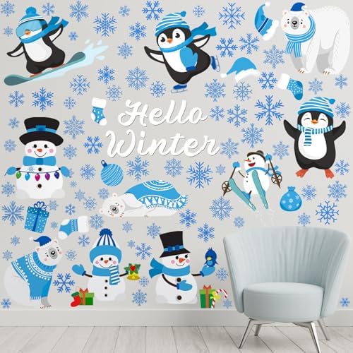 Haull 6 Sheet Hello Winter Wall Decals Christmas Xmas Wall Clings