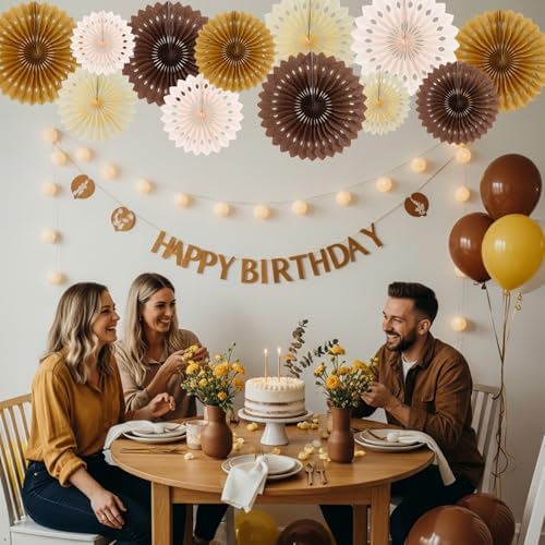 BEISHIDA 12packs Honeycomb Round Paper Fans Brown Hanging Party Decoration