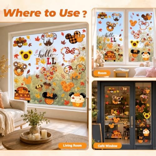 Fall Window Clings, Autumn Pumpkin Static Stickers for Glass, 60 Designs