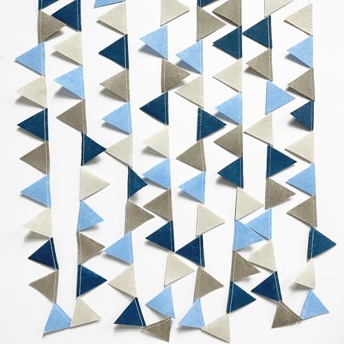 Dusty Blue Party Decoration Gray Blue Felt Hanging Triangle Mini Bunting Pennant Banner Flag for Birthday Wedding Nautical Ahoy Achor Bridal Shower Engagement Wedding Shower Party Decor Supplies