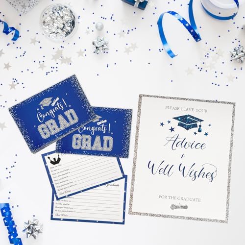 Hunanyume 50 Pack Graduation Advice Cards 2026, Blue Silver Well Wishes And Advice For The Graduate, Graduation Wishes Cards for Middle High School College Graduation Decorations 2026