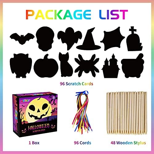 MGparty Halloween Crafts for Kids, 96PCS Rainbow Scratch Art Cards Bulk Set