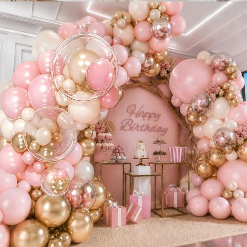 Dusty Pink Balloon Garland Arch Kit Double Stuffed Pearl White Gold