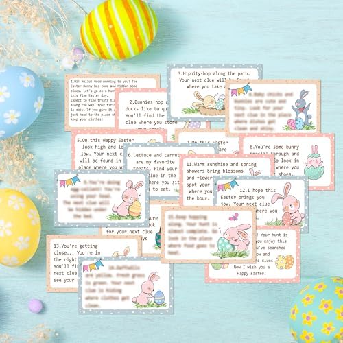 Easter Scavenger Hunt Game, Easter Bunny Treasure Hunt Clue Cards with Envelopes, Easter Egg Hunt Party Game for Adults and Family, Indoor Outdoor Activities – A02