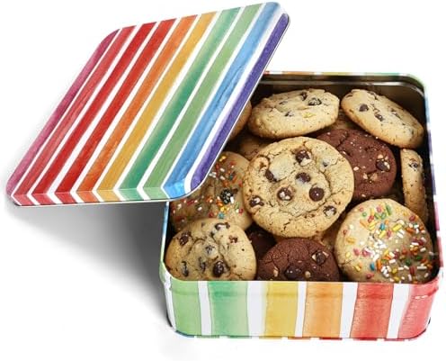 Yopay 3 Pack Metal Cookie Tin with Lid, Square Baking Cake Gift Tins for Patisseries, 7" x 7" x 2.76" Candy Brownies Snacks Chocolate Storage Container for Christmas Easter Thanks Giving Holiday