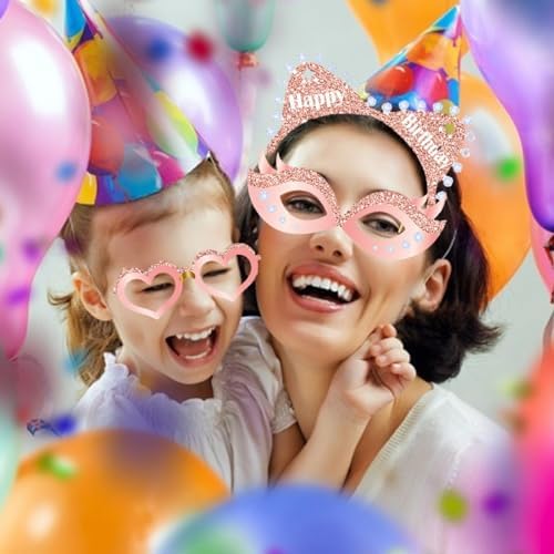 33 Pcs Rose Gold Photo Booth Props, Happy Birthday Table Centerpieces & Party Favor Supplies for Women's Birthday Celebration Decorations