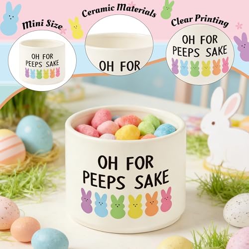 Easter Candy Dish Cauldron - Bunny Mini Ceramic Candy Bowl Tiered Tray Decor, Easter Snack Serving Bowl Table Wishes Accents for Party Birthday Home Kitchen (Oh For Peeps Sake)