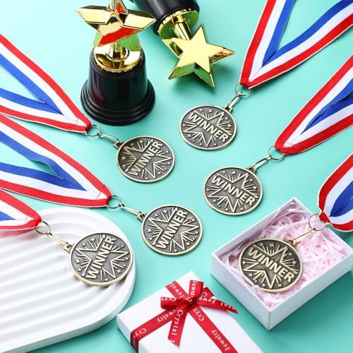 Quelay 30 Pcs Gold Star Awards Medals 2" Ribbons