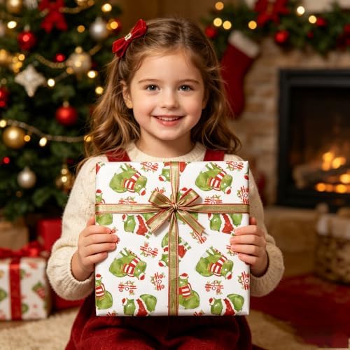 Cuitpan Capybara Christmas Wrapping Paper - Holiday Gift Wrap with Capybara Wearing Santa Hat & Striped Scarf - Cute Xmas Decorative Paper for Kids & Adults Gifts - 40×28 Inches, 4 Folded Sheets